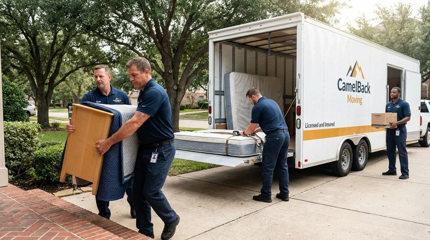 Crew loading residential truck for cross-state move from Caro, MI