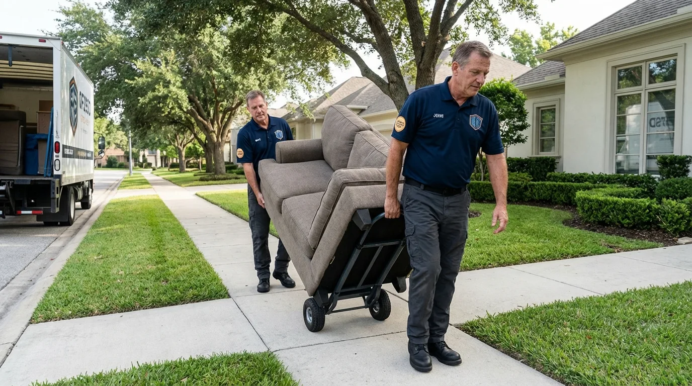 Local residential moving crew loading furniture in Caro, MI